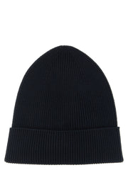 Moncler MO339770BM Virgin Wool Ribbed Beanie — Navy
