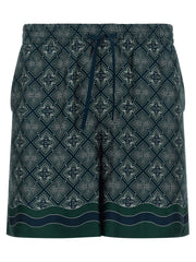 Casablanca Monogram-Print Silk Bermuda Shorts — Navy