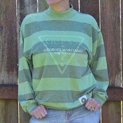 Guess Jeans Inspired 90s Bootleg Striped Crew Sweatshirt Glow-In-Dark NEW