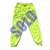 90's Neon Volt Matte-Nylon Cuffed Windbreaker Pants, Size Large