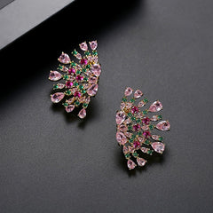 Peacock Copper Inlaid Zircon Earrings