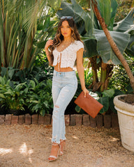 Brayla Cotton Crochet Crop Tie Top - Off White