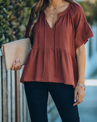 Candid Cotton Peplum Top - Rust