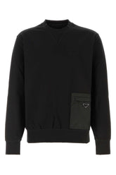Prada Nylon-Pocket Stretch Jersey Sweatshirt — Black