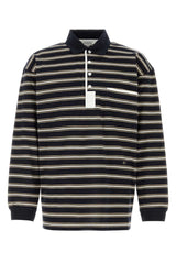 Bottega Veneta Striped Cotton Polo — Navy