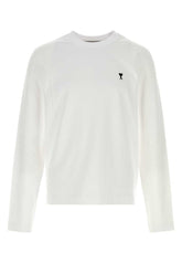 AMI Paris Logo-Embroidered Cotton T-Shirt — White