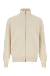 Brunello Cucinelli Ribbed Cashmere Cardigan — Beige