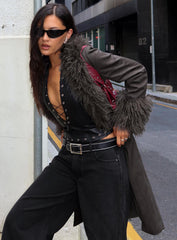 Carry The Feeling Faux Fur Trim Jacket Brown