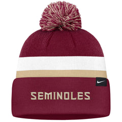Nike Men's Seminole Logo/Seminoles Peak Campus Standard Cuff Pom Beanie - Garnet/White/Gold