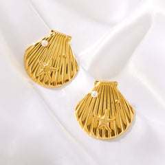 Pearl Inlaid Shell Shaped Earrings