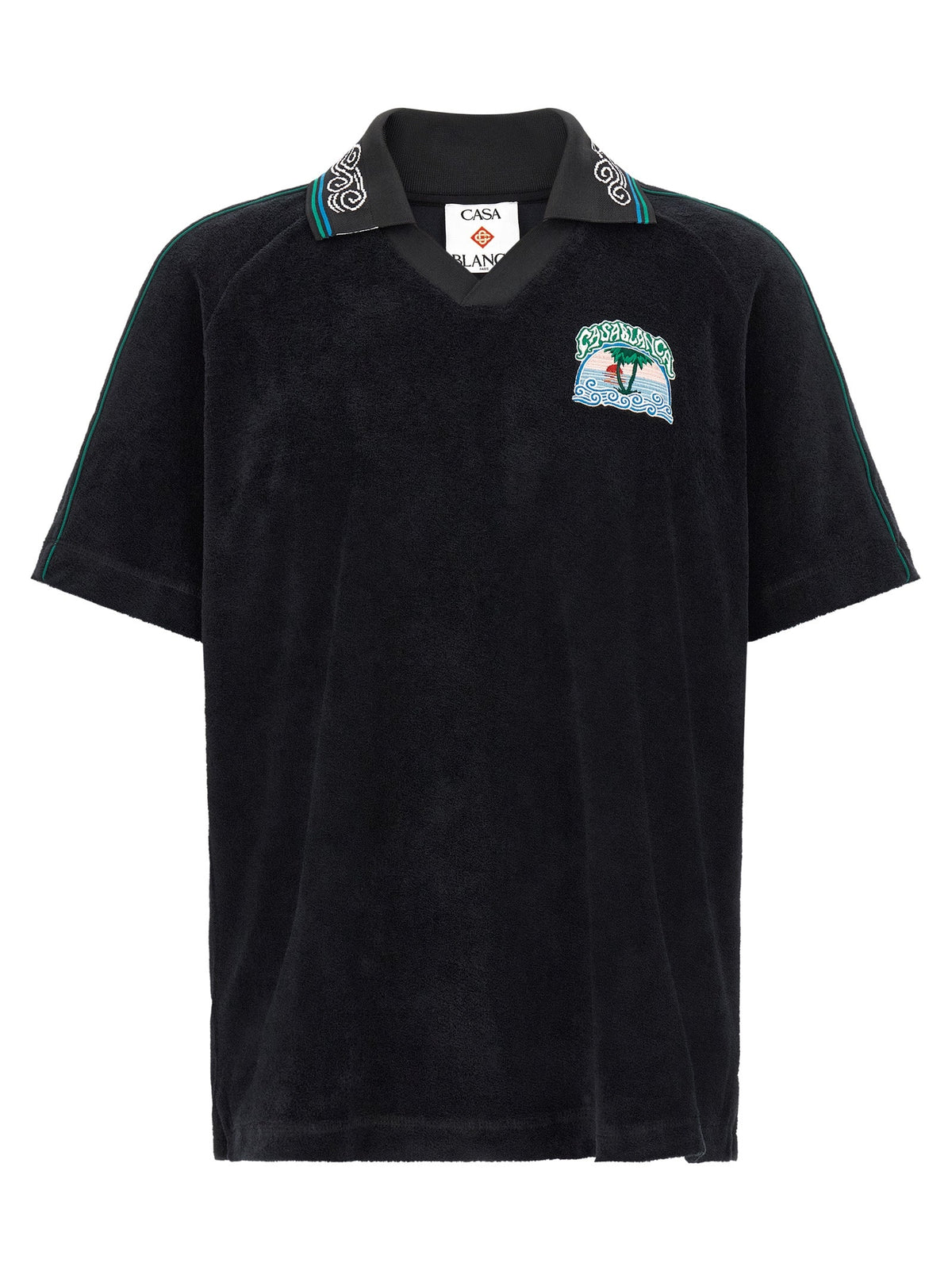 Casablanca Towelling Cotton Polo Shirt — Black