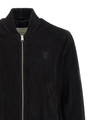 AMI Paris Goatskin Suede Bomber Jacket — Black