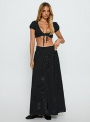 Alletta Tie Up Micro Crop Top Black Polka
