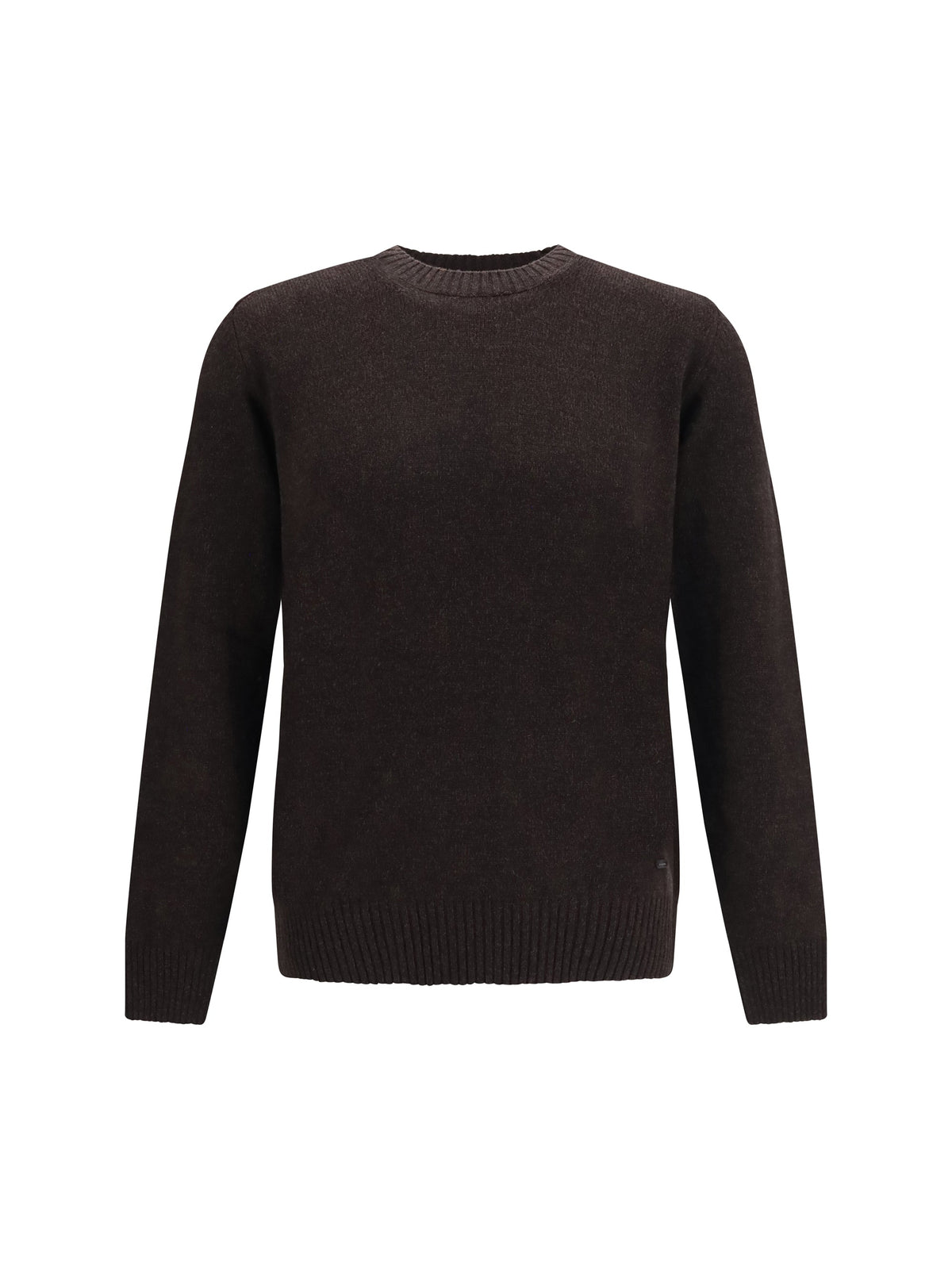 Brooksfield Fleece Wool Crewneck Sweater — Brown