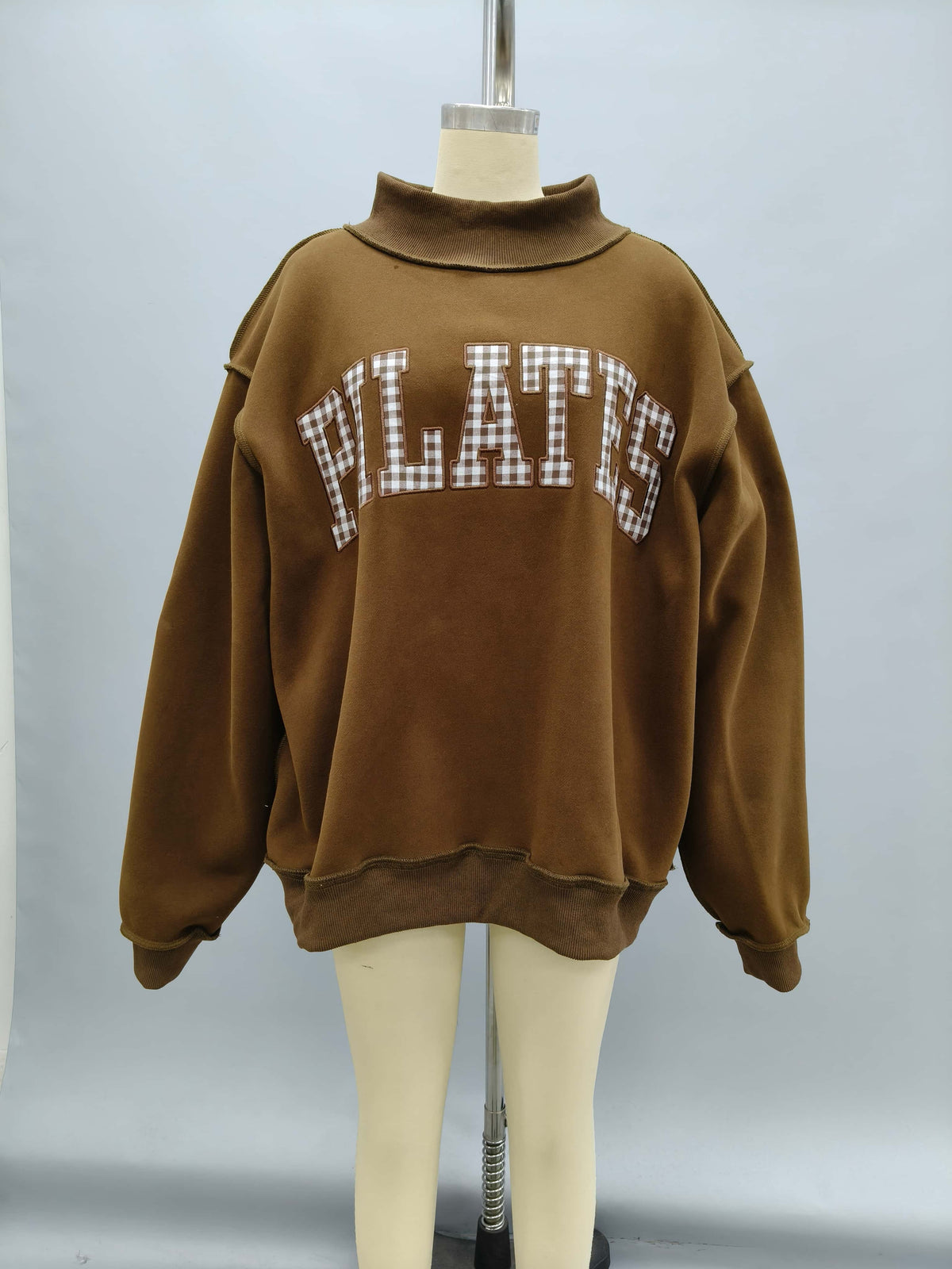Pilates Gingham Chocolate Mockneck