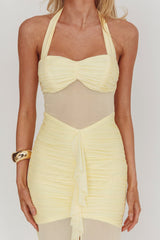 Rayah Sheer Insert Ruched Maxi Dress Yellow