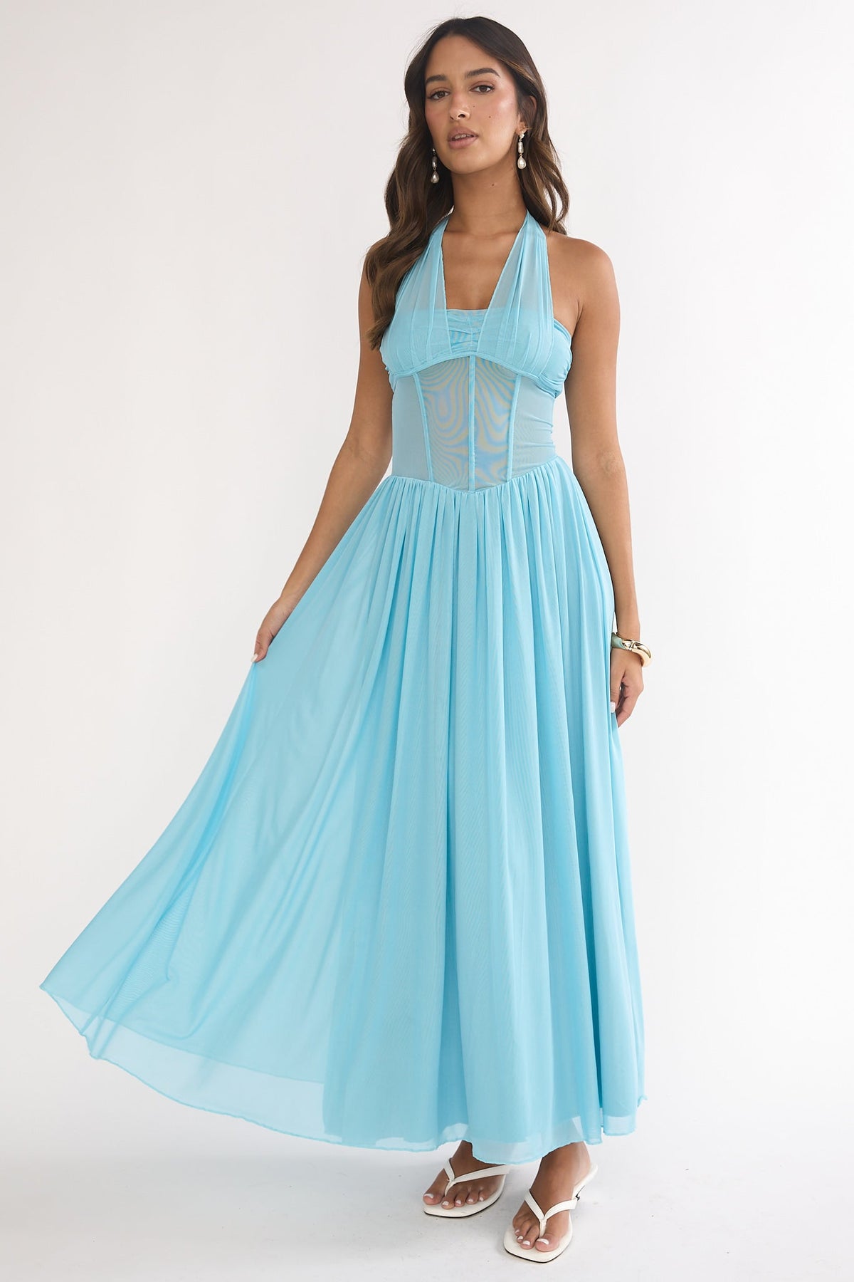 Jovella Halterneck Mesh Dress Blue