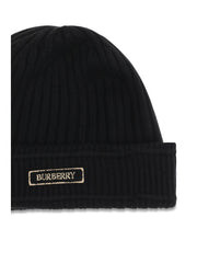 Burberry 8103340 Ribbed Merino Wool Beanie — Black
