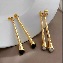 Pearl Geometric Metallic Earrings