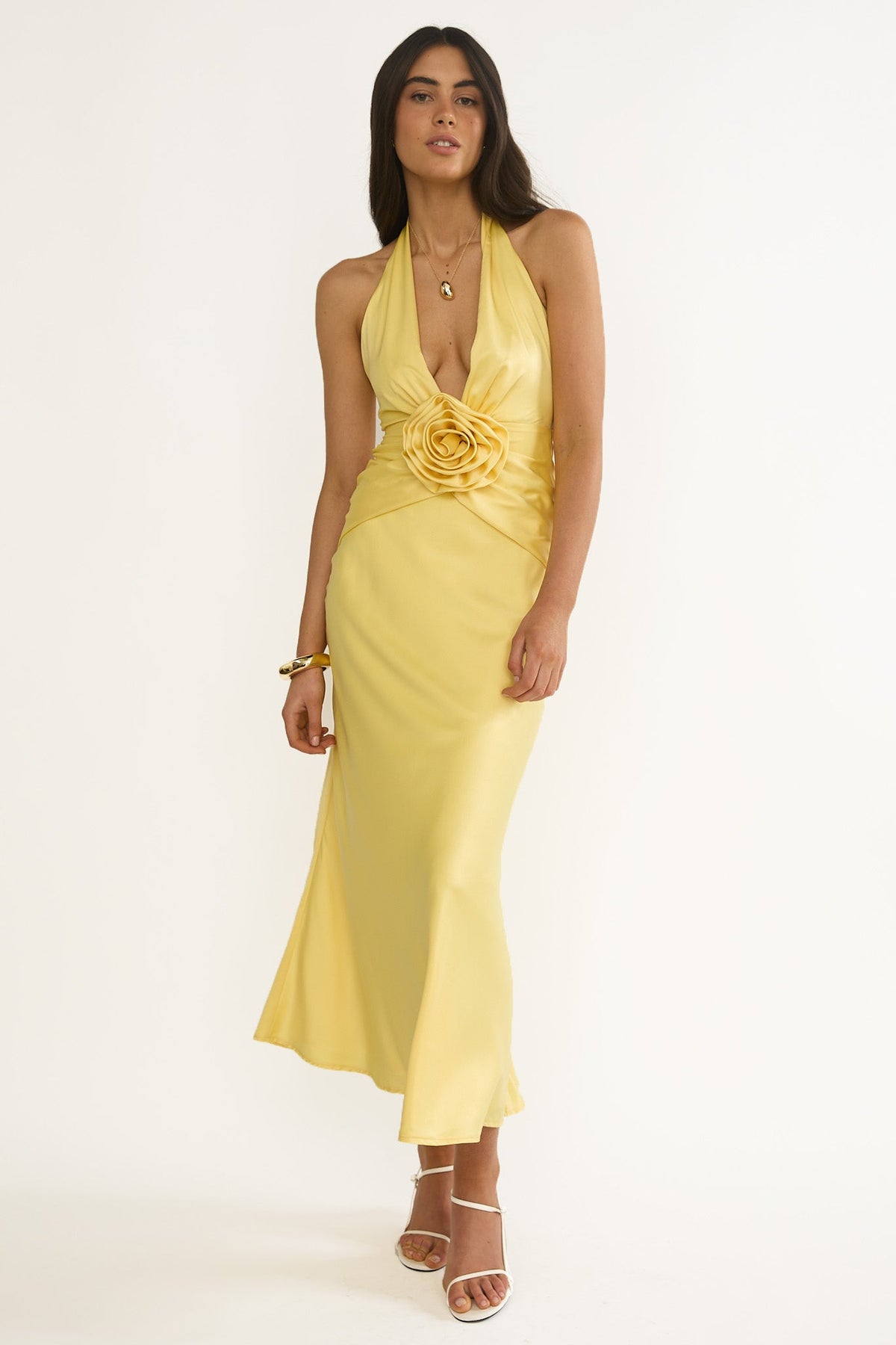 Vale 3D Flower Halter Maxi Dress Sunflower