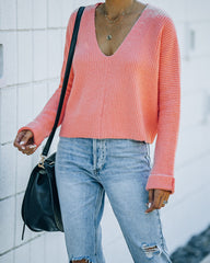 Basin Cropped Knit Sweater - Coral