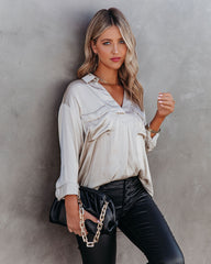 Braya Satin Collared Blouse - Cream