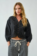 Denim Eyelet Twirl Vintage Top (can’t restock) (Black) RESTOCK