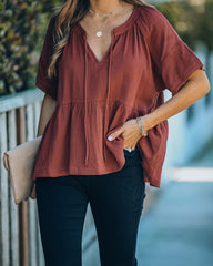Candid Cotton Peplum Top - Rust