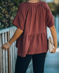 Candid Cotton Peplum Top - Rust