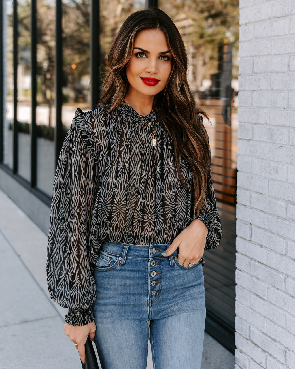 Fear Not Printed Smocked Blouse