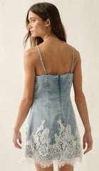 Denim & Lace Mini Dress (can’t restock)