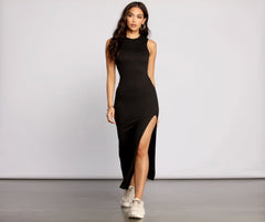 Get Knit Right High Slit Maxi Dress