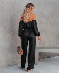 Clockwork Pocketed Satin Wide Leg Trousers - Black - SALE