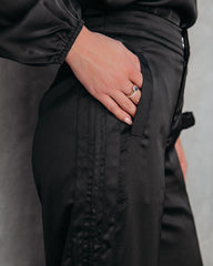 Clockwork Pocketed Satin Wide Leg Trousers - Black - SALE