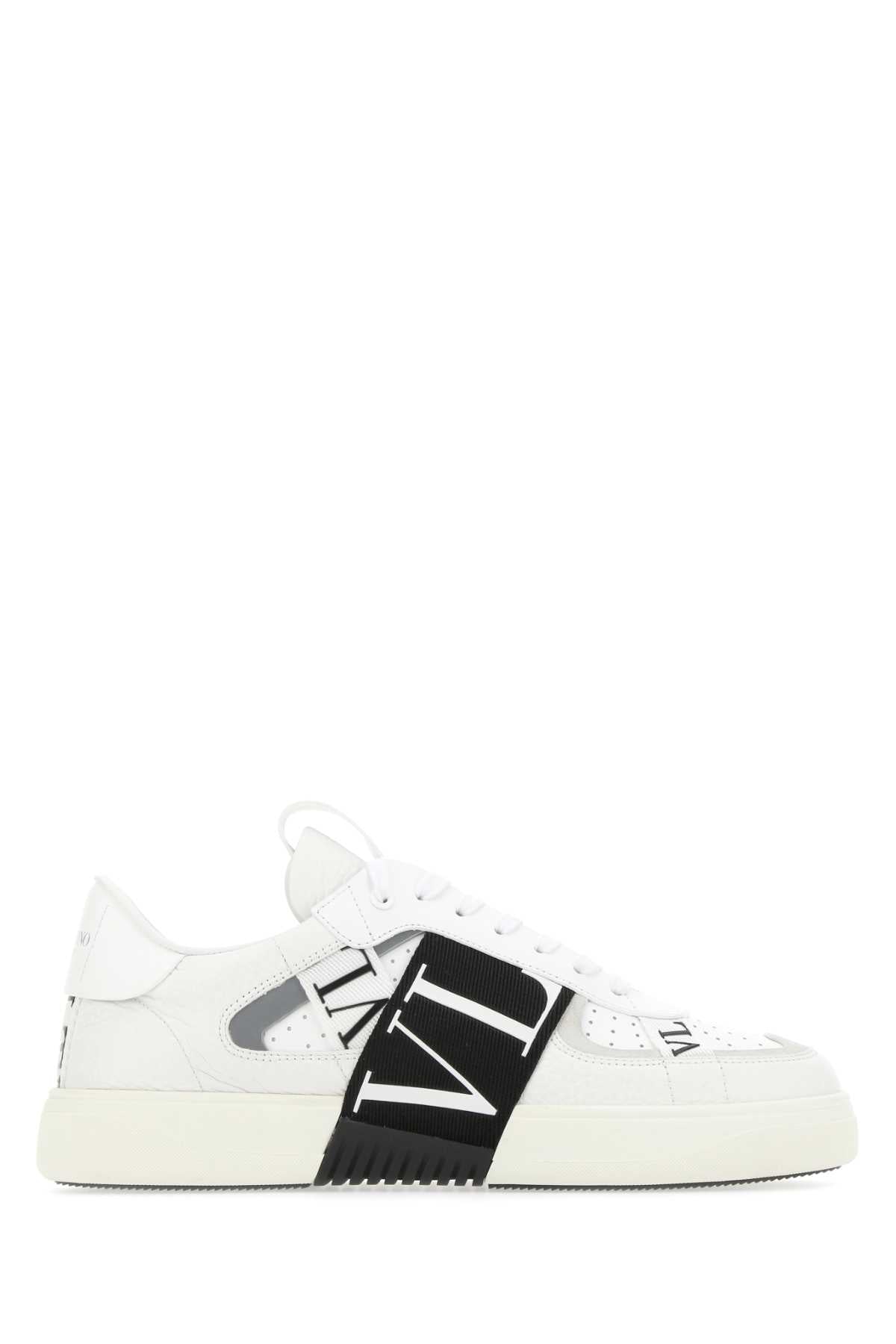 Valentino Garavani Color-Block Calf Leather Sneaker — White